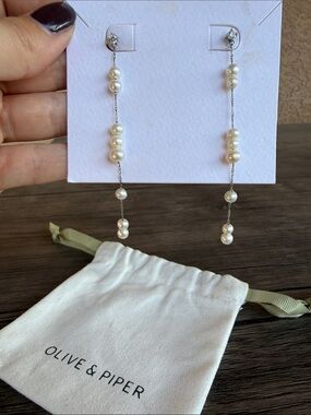 Olive & Piper Pearl Drop Chain Earrings - White Faux Pearls